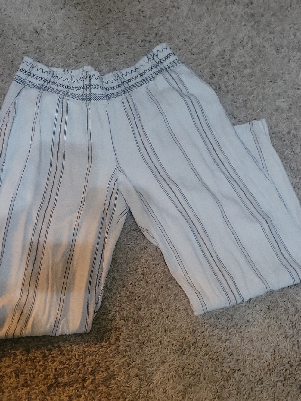 Lightweight Light Cream With Black Striped Wide-Leg Pants